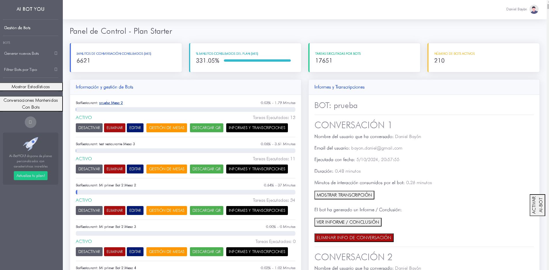 Panel de Control del chatbot AI-BOT ATENDANT